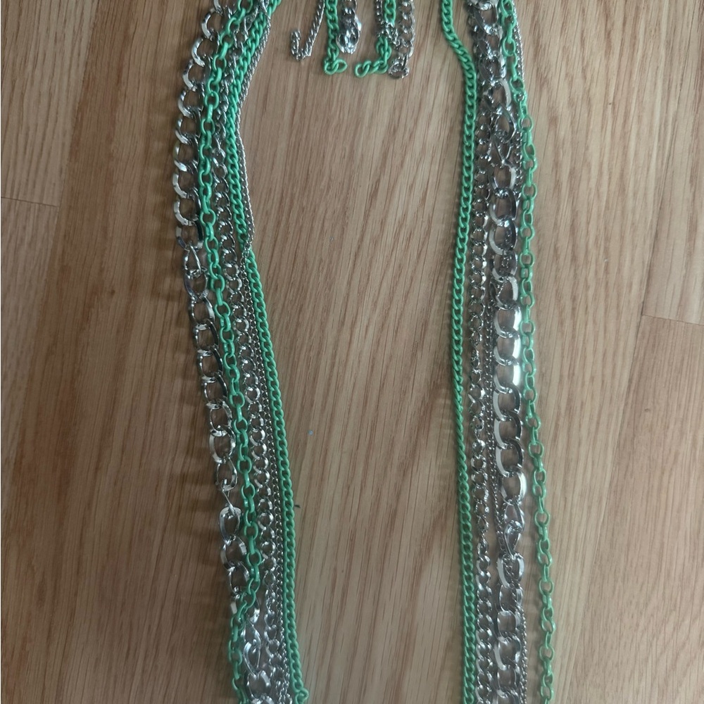 Paparazzi Silver and Green Layered Necklace Statement Piece